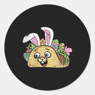 Pegatina Redonda Bunny Taco Easter Funny Mexican Food Eging Hunting