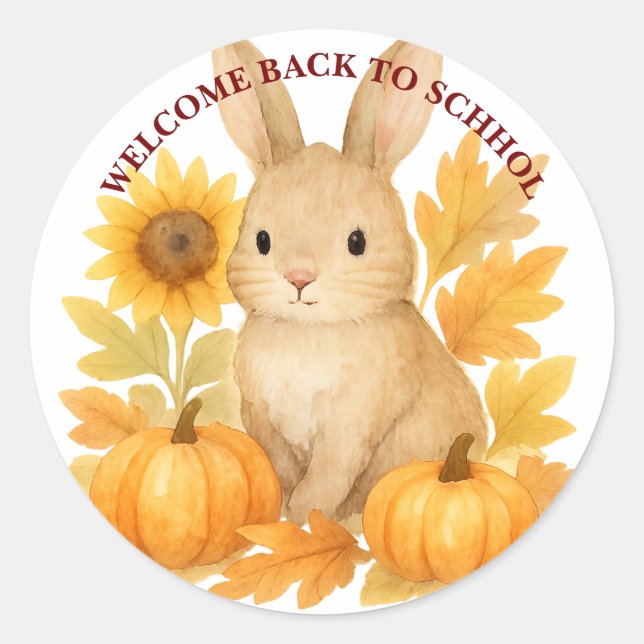 Pegatina Redonda Bunny Welcome to Back To School (Anverso)