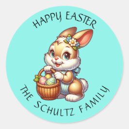 Pegatina Redonda Bunny y cesta de Semana Santa personalizada