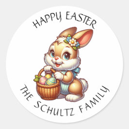 Pegatina Redonda Bunny y cesta de Semana Santa personalizada