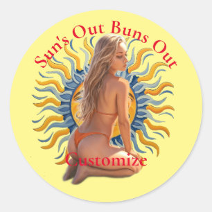 Pegatina Redonda Buns Out Bikini Beach Chica Thunder_Cove