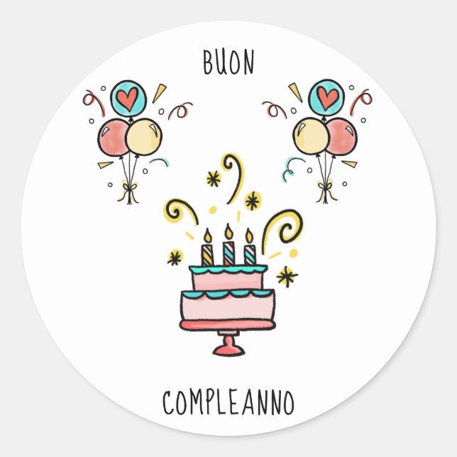 Pegatina Redonda Buon Compleanno | Happy Birthday (Anverso)