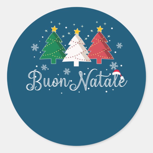 Pegatina Redonda Buon Natale Árbol italiano de Navidad (Anverso)