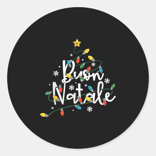 Pegatina Redonda Buon Natale Familia Italiana Feliz Árbol de Navida (Anverso)
