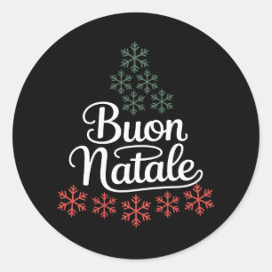 Pegatina Redonda Buon Natale Familia Italiana Navidad Árbol de Navi