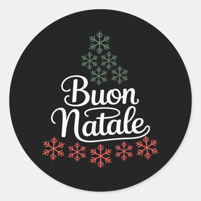 Pegatina Redonda Buon Natale Familia Italiana Navidad Árbol de Navi (Anverso)