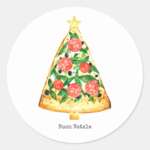 Pegatina Redonda Buon Natale Italiano Feliz Navidad Pizza Slice