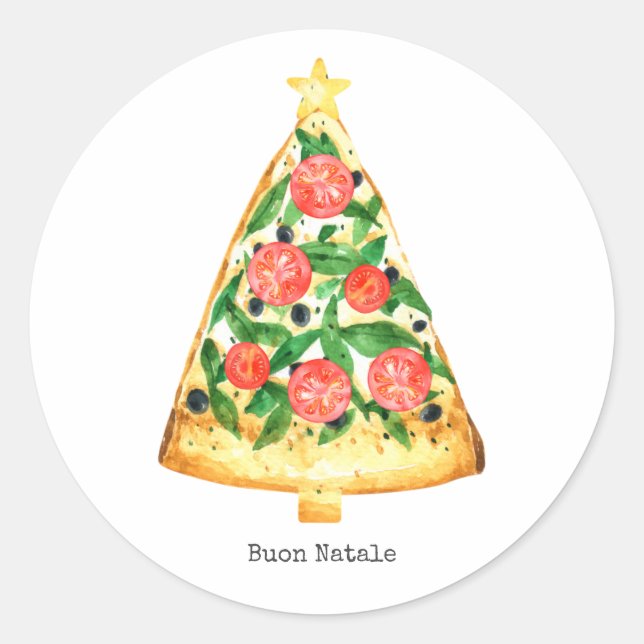Pegatina Redonda Buon Natale Italiano Feliz Navidad Pizza Slice (Anverso)