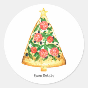 Pegatina Redonda Buon Natale Italiano Feliz Navidad Pizza Slice