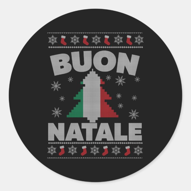 Pegatina Redonda Buon Natale Italiano Feo Por Y (Anverso)
