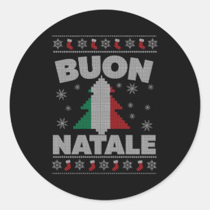 Pegatina Redonda Buon Natale Italiano Feo Por Y