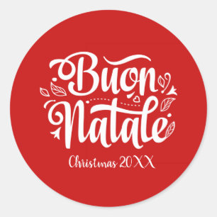 Pegatina Redonda Buon Natale italiano personalizado Feliz Navidad