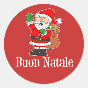 Pegatina Redonda Buon Natale Navidades italianos Santa (RED)