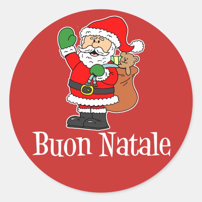 Pegatina Redonda Buon Natale Navidades italianos Santa (RED) (Anverso)