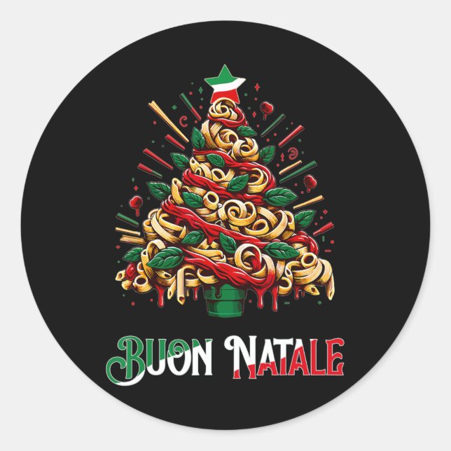 Pegatina Redonda Buon natale pasta italiana navidad árbol de navida (Anverso)