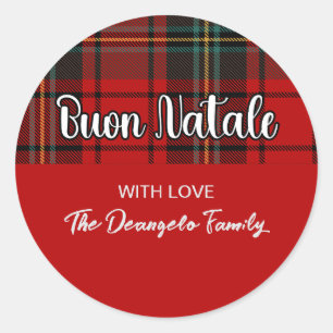 Pegatina Redonda Buon Natale Plaid