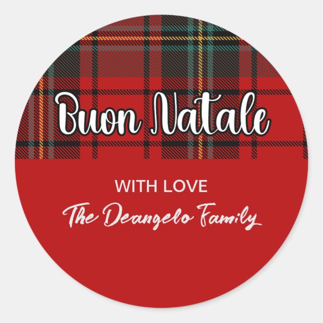 Pegatina Redonda Buon Natale Plaid (Anverso)