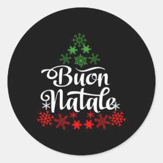 Pegatina Redonda Buon Natale Snowflake Italia Tree