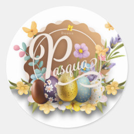 Pegatina Redonda Buona Pasqua