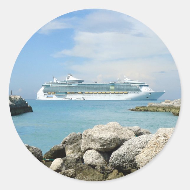 Pegatina Redonda Buque de crucero en CocoCay (Anverso)