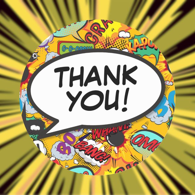 Pegatina Redonda Burbuja de discurso de mensaje de agradecimiento d (Your Thank You Message Speech Bubble Fun Comic Classic Round Sticker)