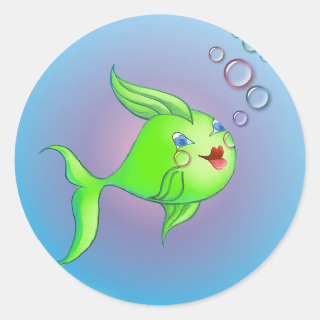 Pegatina Redonda BURBUJA DE PESCADO de SHARON SHARPE (Anverso)