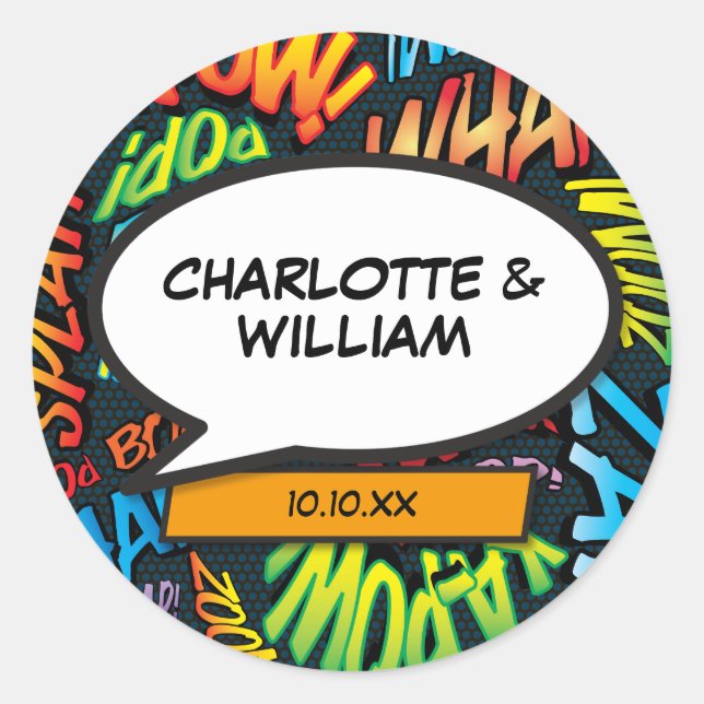 Pegatina Redonda Burbuja del discurso retro de libro de historietas (Anverso)