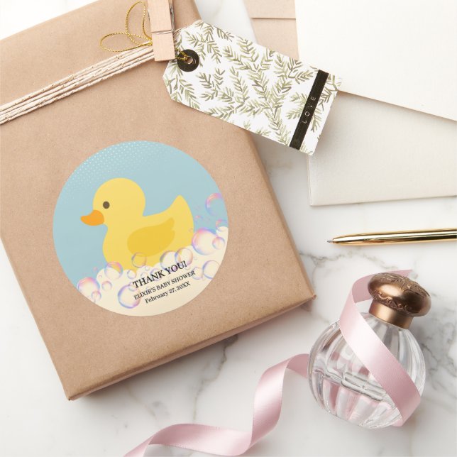 Pegatina Redonda Burbujas de Rubber Ducky Bubbles Baby Shower (Regalar)