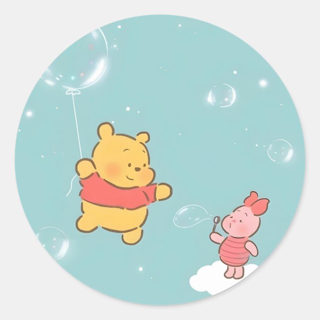 Pegatina Redonda burbujas de Winnie Pooh (Anverso)