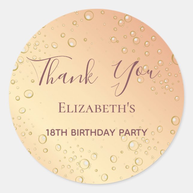 Pegatina Redonda Burbujas doradas de oro de la rosa de cumpleaños g (Anverso)