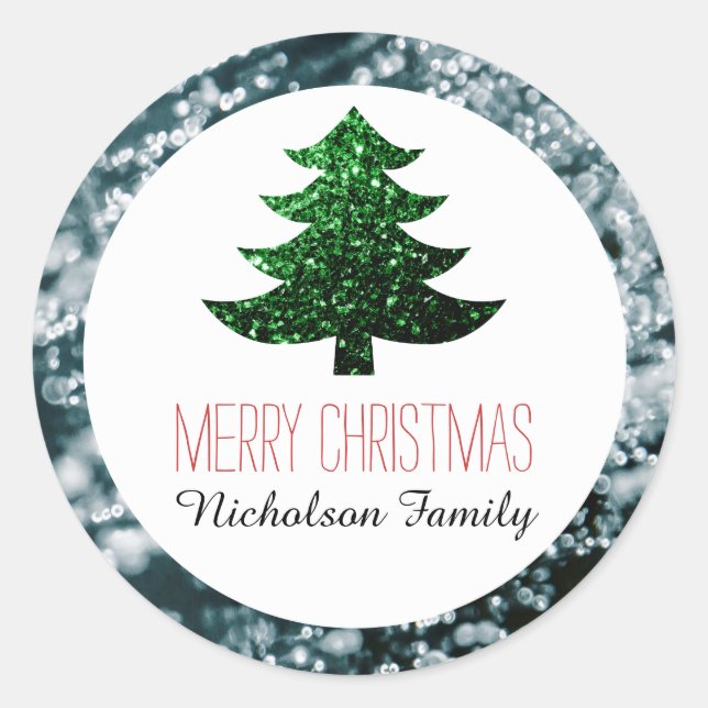 Pegatina Redonda Burbujas plateadas Árbol de Navidad gordos etiquet (Anverso)