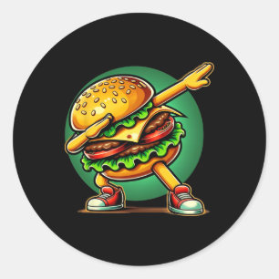 Pegatina Redonda Burger Dabbing Dancing Funny Burger Hamburger Food