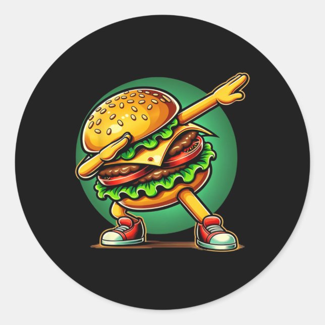 Pegatina Redonda Burger Dabbing Dancing Funny Burger Hamburger Food (Anverso)
