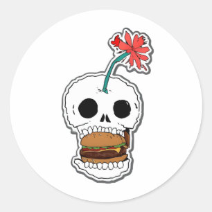 Pegatina Redonda Burger de cráneo