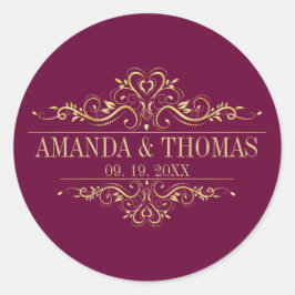 Pegatina Redonda BurgundElegant Frame Personalized Wedding Stickers