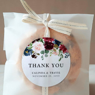 Pegatina Redonda Burgundy Bouquet   BODA   Gracias