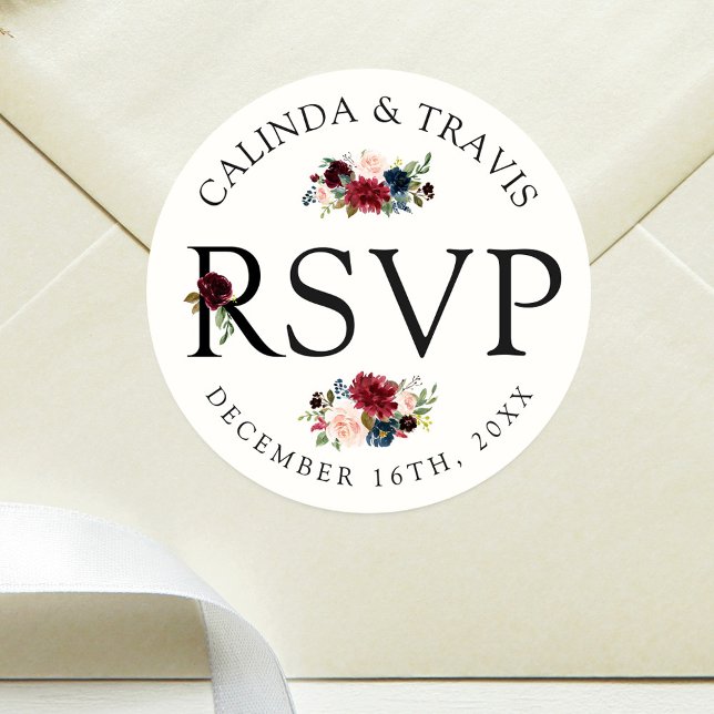 Pegatina Redonda Burgundy Bouquet | RSVP de boda (Subido por el creador)