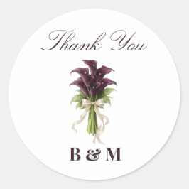 Pegatina Redonda Burgundy Calla Lily Wedding Bouquet Ivory Ribbon 