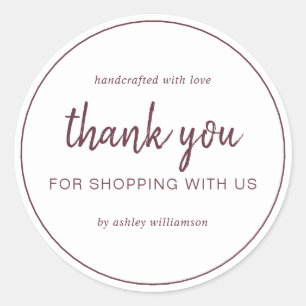 Pegatina Redonda Burgundy Chic Script Gracias Por Comprar