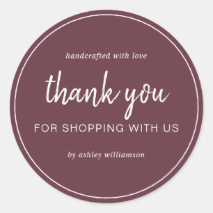 Pegatina Redonda Burgundy Chic Script Gracias Por Comprar