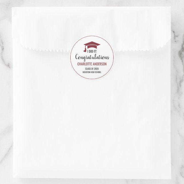 Pegatina Redonda Burgundy Congrats Graduation (Bolso)