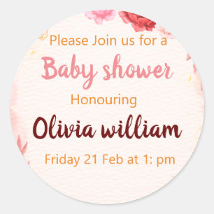 Pegatina Redonda Burgundy Dusty Pink Watercolor flores bebé