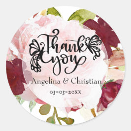 Pegatina Redonda Burgundy Floral Bouquet Gracias Boda