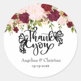 Pegatina Redonda Burgundy Floral Bouquet Gracias Boda