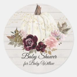 Pegatina Redonda Burgundy Floral Calabaza Dorada Baby Shower de mad