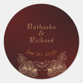 Pegatina Redonda Burgundy & Gilded Floral Elegant Wedding