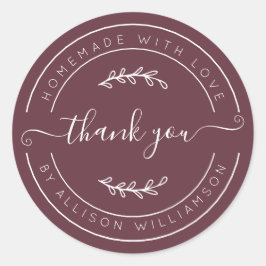 Pegatina Redonda Burgundy Homemade Thank You Label