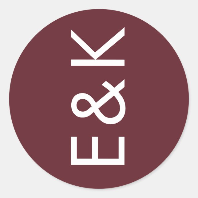 Pegatina Redonda Burgundy Maroon Moderno Negrita Gran Monograma Bod (Anverso)