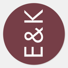 Pegatina Redonda Burgundy Maroon Moderno Negrita Gran Monograma Bod