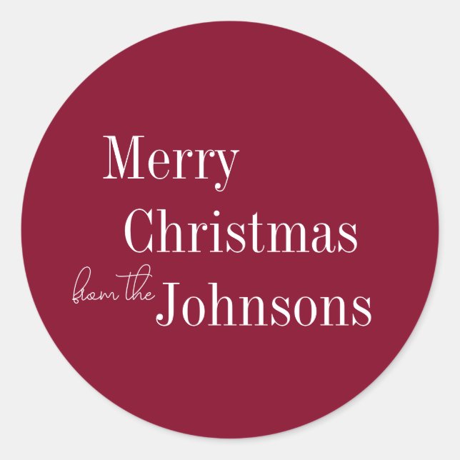 Pegatina Redonda Burgundy Merry Christmas (Anverso)